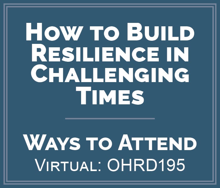 Blue box showing the class name of The Resilience Factor. Virtual course ID is OHRD195.