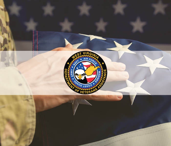 Veterans Logo over image of US flag