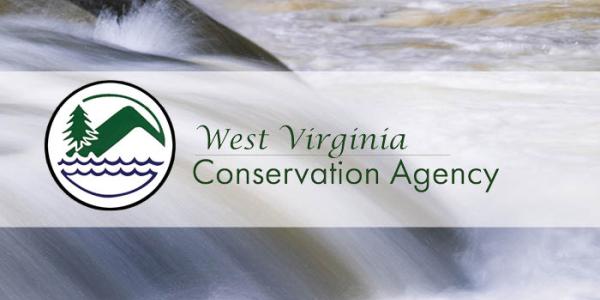 West Virginia Conservation Agency logo over waterfall 