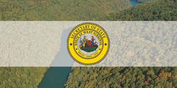 Sec of State logo over photo of mountains 