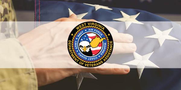 Veterans Logo over image of US flag